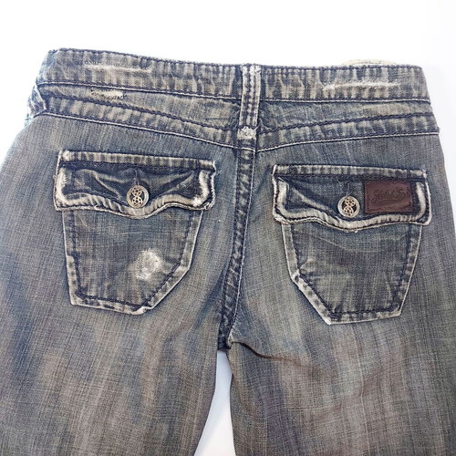 Y2K Stitch’s Distressed Flare Jeans Grey Black size 28 like new