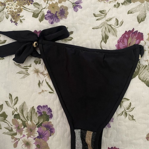 Med women's bikini bottom new, black striped