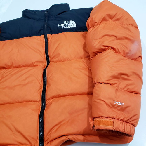 The North Face Nuptse 1996 Down Puffer jacket, men's XS-S, black and orange