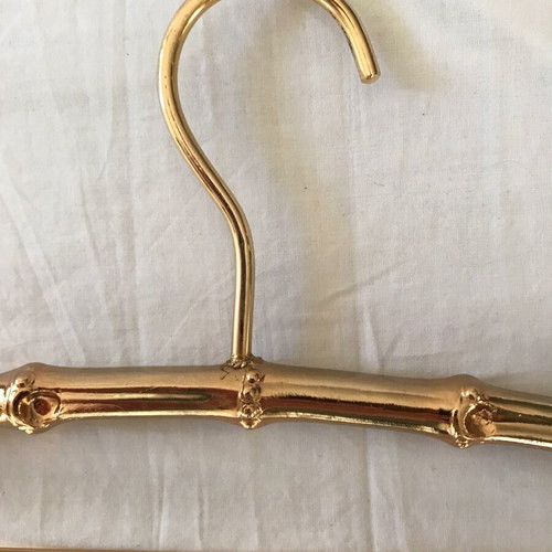Set of 3 used antique bamboo-style metal hangers in gold color