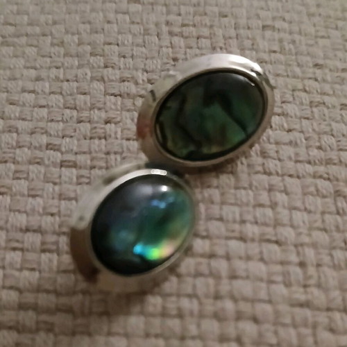 2 pairs of abalone stone effect steel earrings with matching vintage pendant
