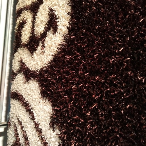 Shaggy rug dark brown with ecru flowers new 2x3