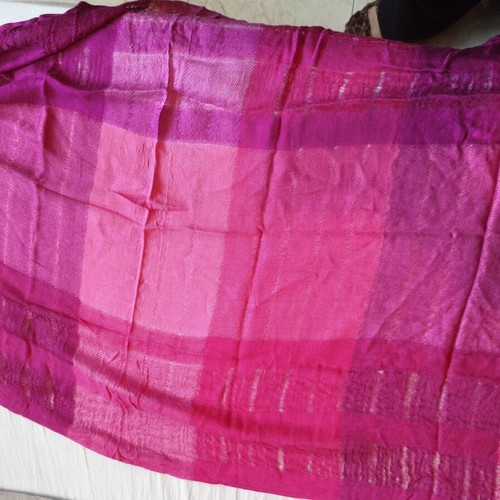 Scarf used, fuchsia and magenta checkered pattern, lightweight fabric