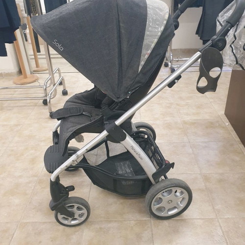 Mamasandpapas baby stroller used, dark blue denim with accessories