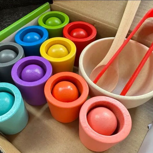 Educational wooden color sorting toy with beads new