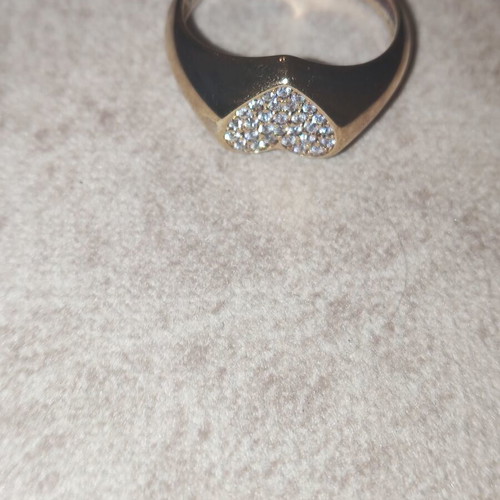 Silver 925 Gold Plated Ring with Heart and Zirconia Like New