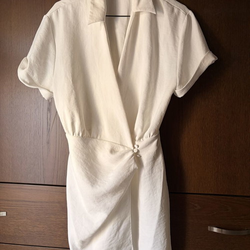 Zara mini dress, white, size XS, draped waist tie, collar