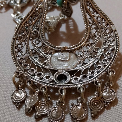Handmade silver vintage necklace with filigree and turquoise like new