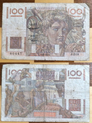 Χαρτονόμισμα 100 Francs Γαλλίας 1953 μεταχειρισμένο