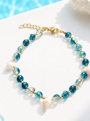 Handmade Ocean Waters Summer Bracelet with Crystal Beads and Natural Shells