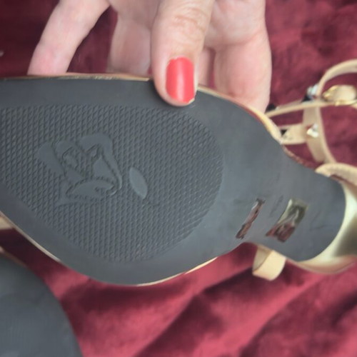Gold high heels new with studs, size 39, satin strap