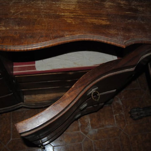 Old buffet with unique design, tiger maple wood