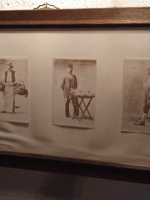 Framed vintage wooden artwork with 4 professional cards from 1950s, used