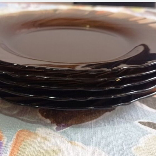 Tempered amber brown glass dinnerware set