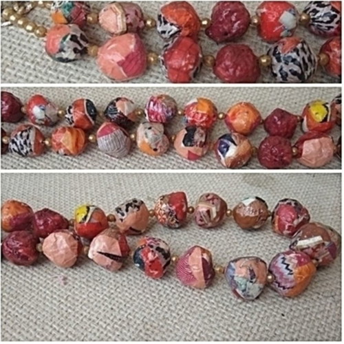Ethnic red long necklace new handmade paper mache beads