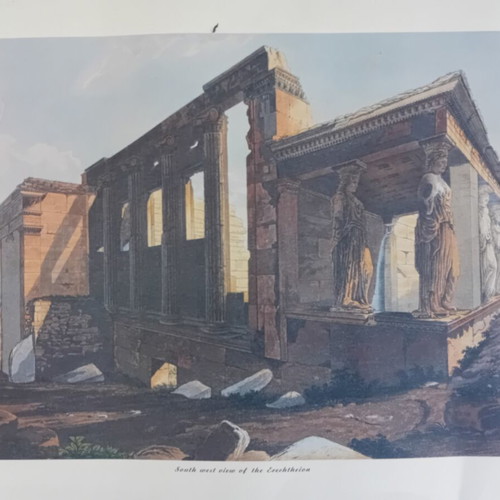Engraving of Erechtheion used, color print by E. Dodwell