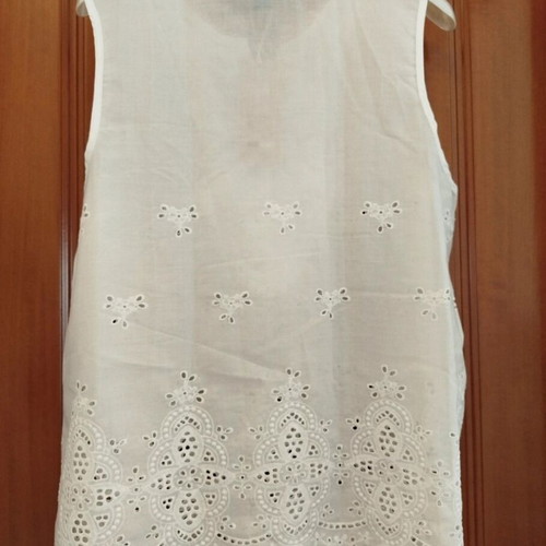White sleeveless blouse new, romantic boho style with eyelet embroidery