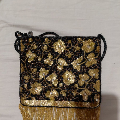 Vintage handmade crossbody bag black and gold, excellent condition
