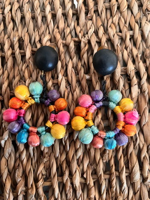 Colorful handmade hanging hoop earrings like new