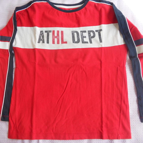 Orchestra long-sleeve children's shirt like new, red with blue details, age 12