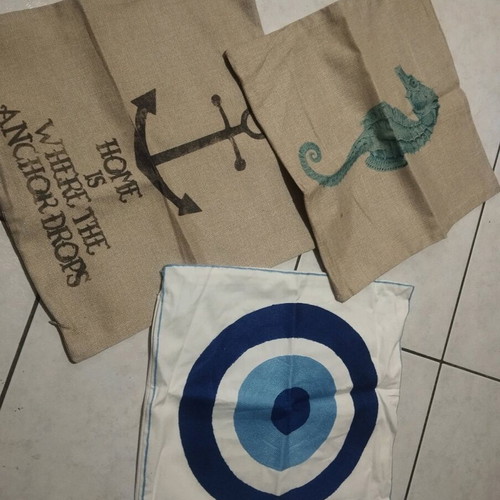 Pillow covers used, pack of 3, 44×44 cm, summer style with seahorse and anchor