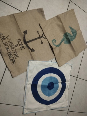 Pillow covers used, pack of 3, 44×44 cm, summer style with seahorse and anchor