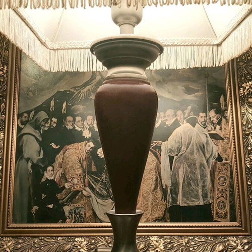 Φωτιστικό επιτραπέζιο νεοκλασικό με ξύλο και κασσίτερο, σαν καινούργιο