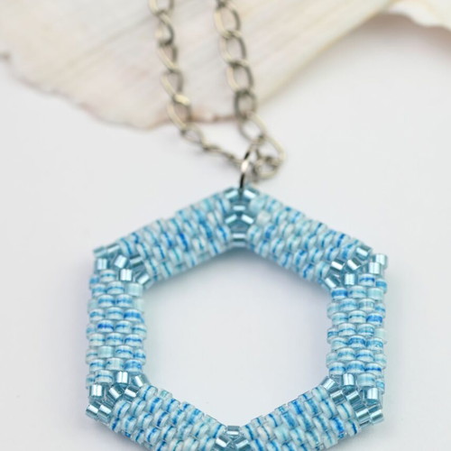 Delicate Light Blue Necklace Custom Made with Hexagonal Pendant