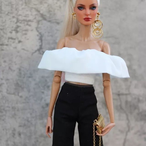 Office Lady 3 doll outfit new, black pants and white blouse for 29cm doll