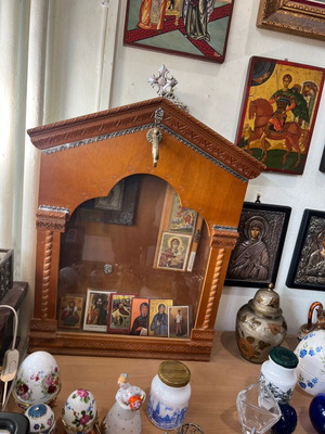 Vintage handmade large wooden iconostasis used