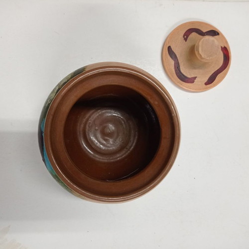Clay Coffee Jar used, painted with lid