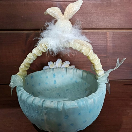 Vintage porcelain Easter basket like new, blue with bunny