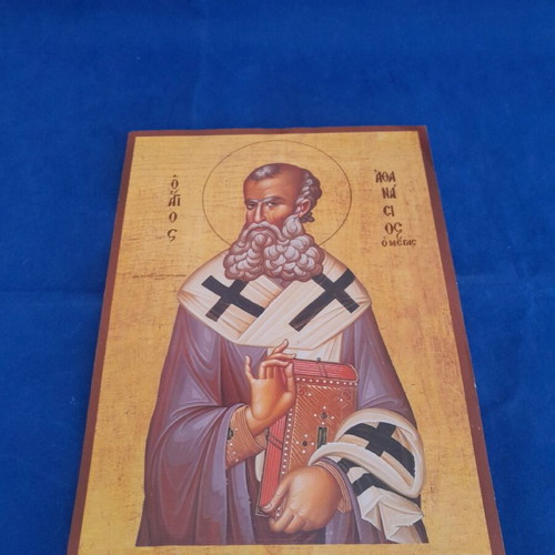 Saint Athanasios paper icon new, 1970s, 20x26 cm