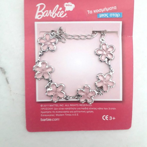 Barbie bracelets new, pack of 30, metal with fuchsia flowers
