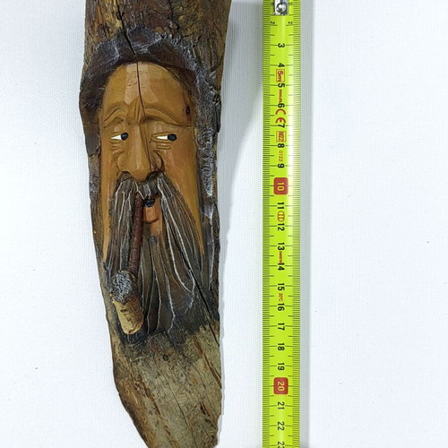 Wood Spirit Figurine with Pipe vintage hand-carved, like new
