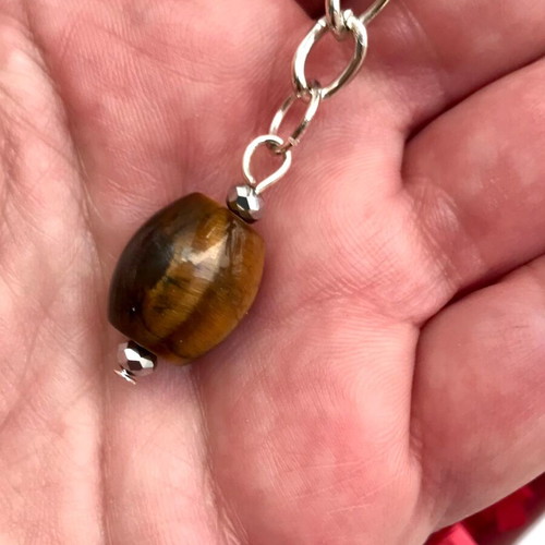Set of 2 Tiger's Eye keychains new, silver ring