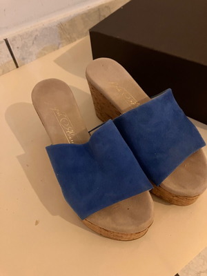 Tsakiris Mallas blue velvet mules with cork platform size 36