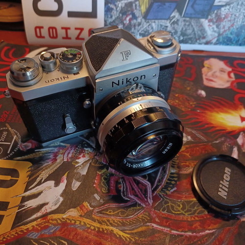 Nikon F camera with eye level prism and 50mm Nikon Nikkor Auto-S C AI lens, used