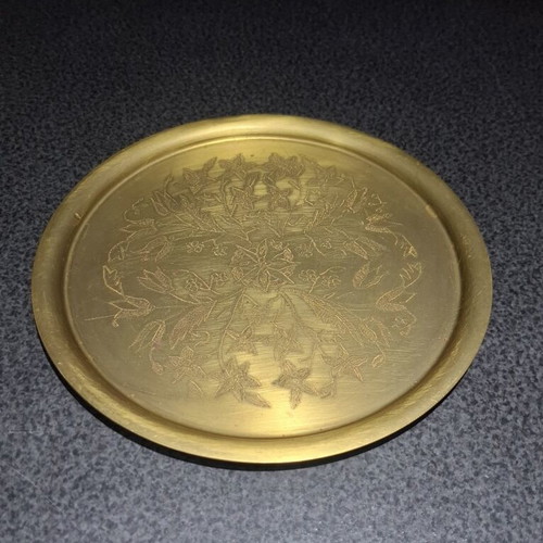Brass Carved Tray 20cm like new with traditional floral design