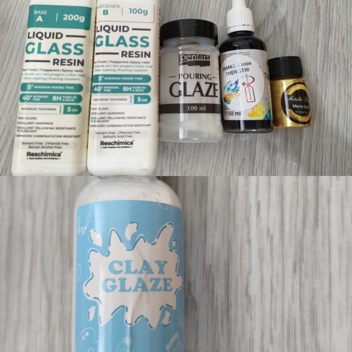 Craft supplies set used with clay, paints, silicone molds, and accessories