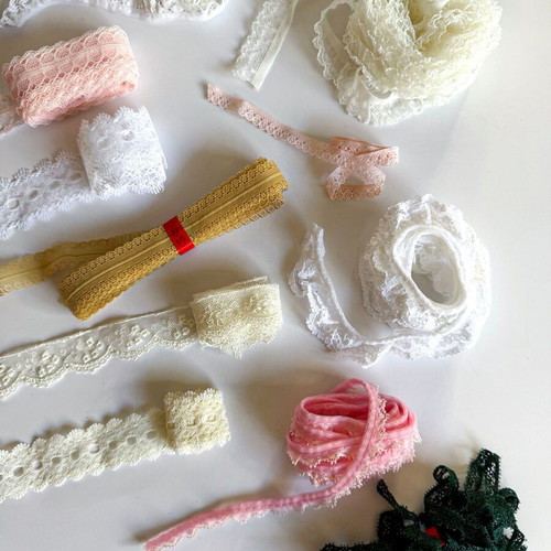 Lace bundle used, 15 pieces for sewing in various colors and sizes