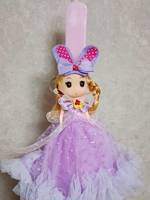 Easter candle new, handmade with pink doll keychain