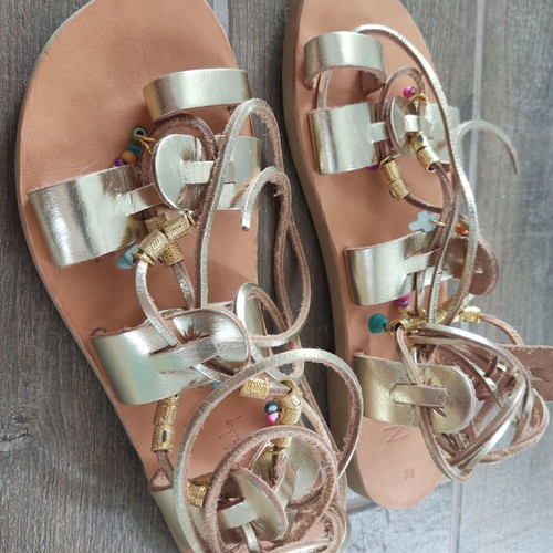 Gladiator Boho Chic Sandals Genuine Leather Size 38 New