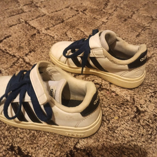 Adidas kids sports shoes used, size 28, white and blue