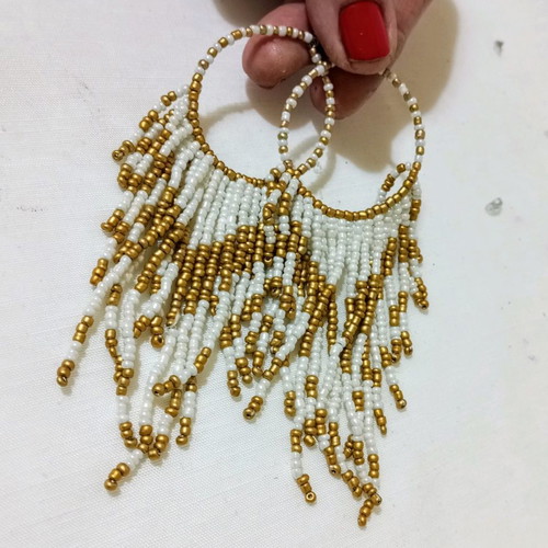 Long boho earrings new with white and gold beads