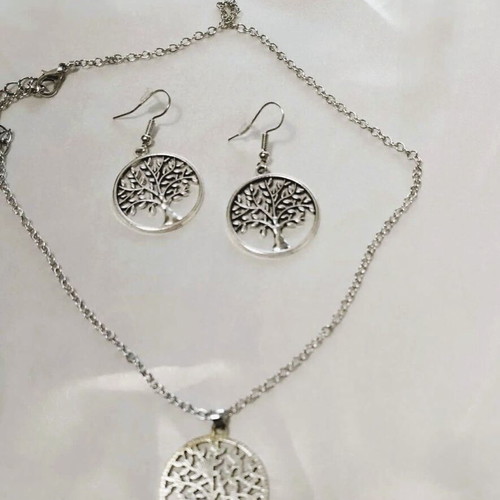 Tree of Life necklace and earring set silver new