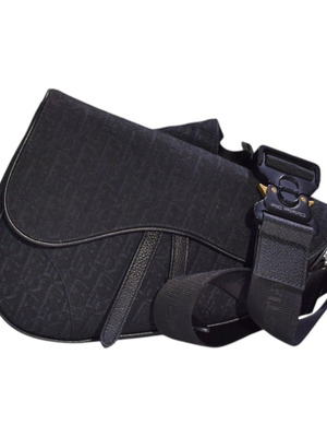 Christian Dior Black Oblique Jacquard Saddle Crossbody Bag with Box