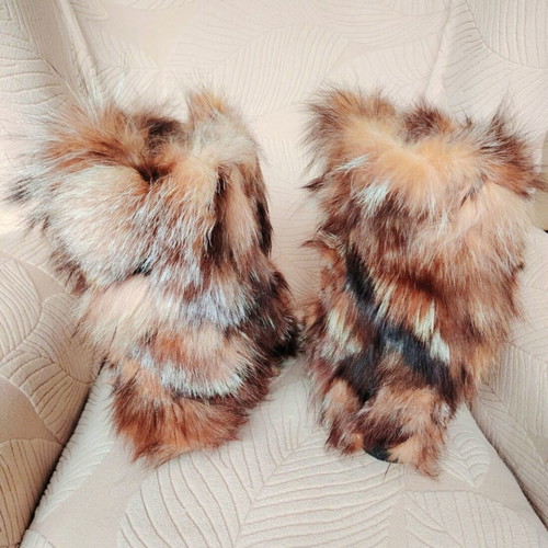 Fox fur boots, handmade, padded and warm, size 38