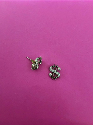 Dollar earrings hypoallergenic steel with diamond simulants like new