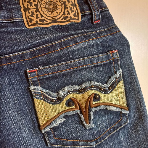 Blue Flared Jeans size S new with decorative pockets